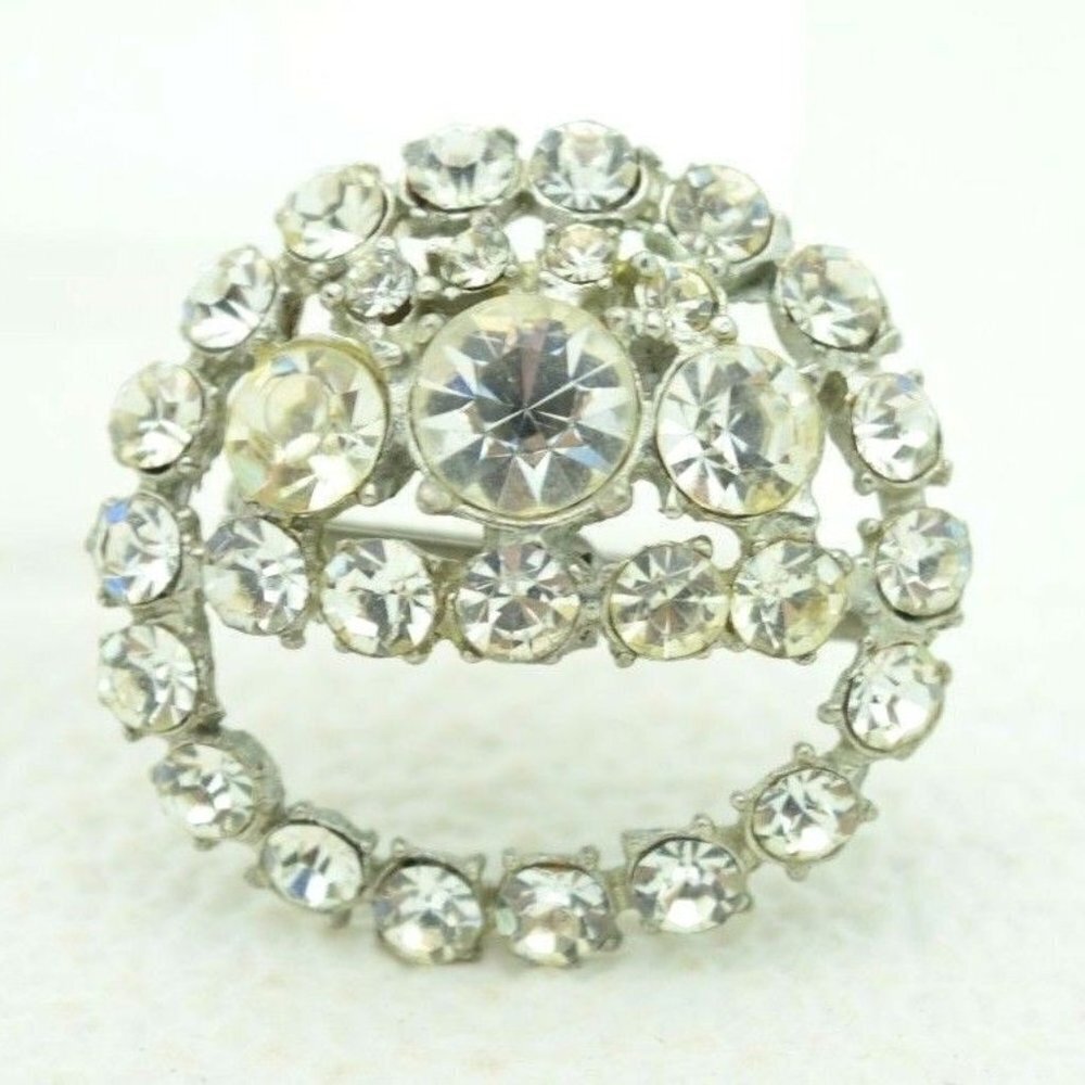 Silver Tone Clear CZ Rhinestone Art Deco Style